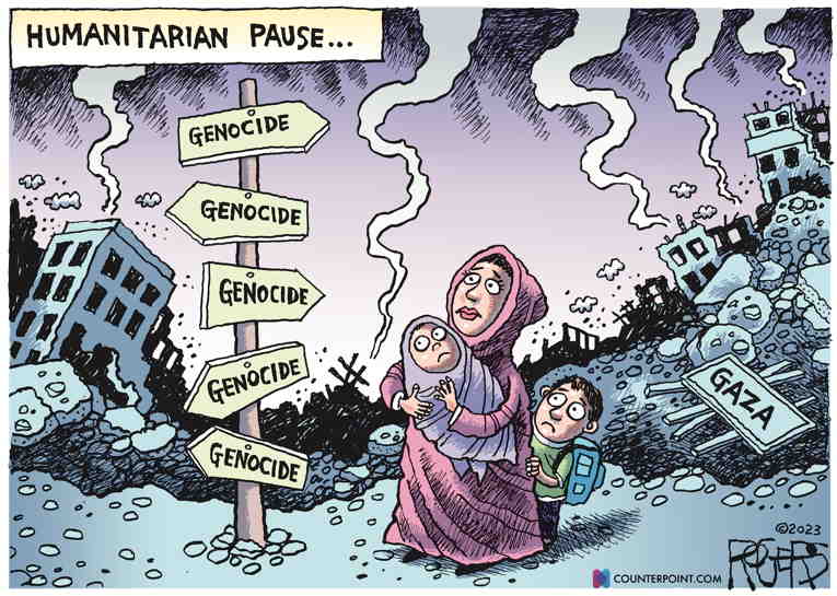 Political/Editorial Cartoon by Rob Rogers on Bombing Kills 10,000 in Gaza