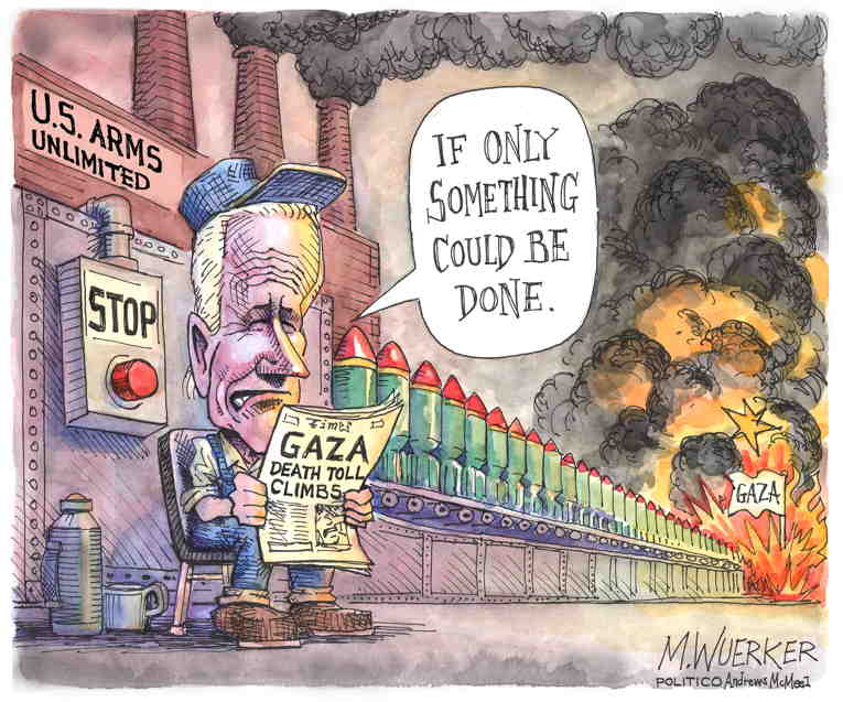 Political/Editorial Cartoon by Matt Wuerker, Politico on Bombing Kills 10,000 in Gaza