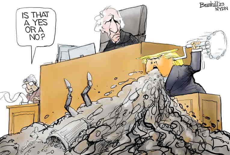 Political/Editorial Cartoon by Bill Bramhall, New York Daily News on Trump Testifies