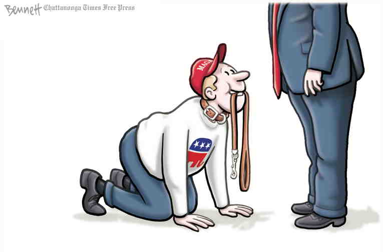 Political/Editorial Cartoon by Clay Bennett, Chattanooga Times Free Press on Party Leaders Kiss the Ring