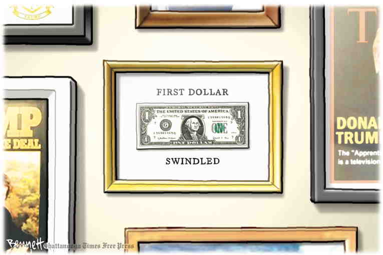 Political/Editorial Cartoon by Clay Bennett, Chattanooga Times Free Press on Prosecution Rests in Trump Trial