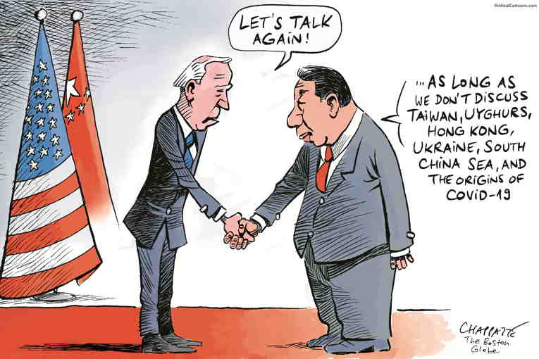 Political/Editorial Cartoon by Patrick Chappatte, International Herald Tribune on Xi Meets With Bide