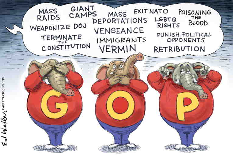 Political/Editorial Cartoon by Ed Wexler, PoliticalCartoons.com on Republicans Blast Ahead