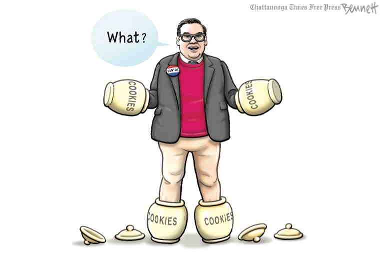 Political/Editorial Cartoon by Clay Bennett, Chattanooga Times Free Press on Santos Condemned