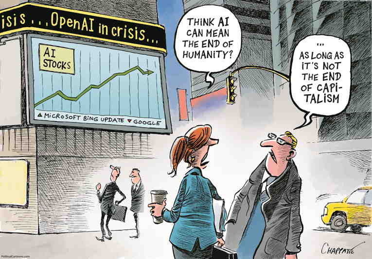 Political/Editorial Cartoon by Patrick Chappatte, International Herald Tribune on A.I. Usage Grows
