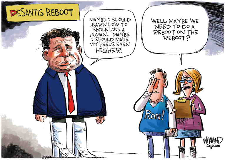 Political/Editorial Cartoon by Dave Whamond, Canada, PoliticalCartoons.com on DeSantis Falls, Haley Rises