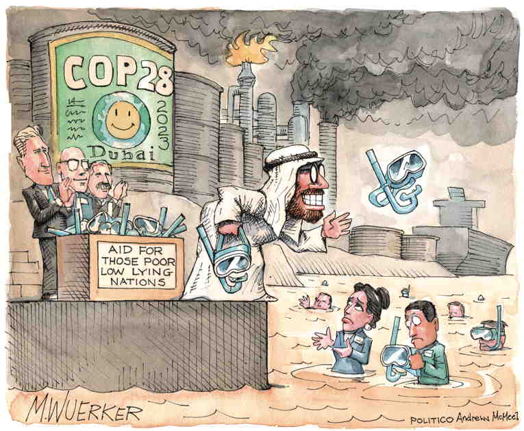 Political/Editorial Cartoon by Matt Wuerker, Politico on Climate Summit Blows