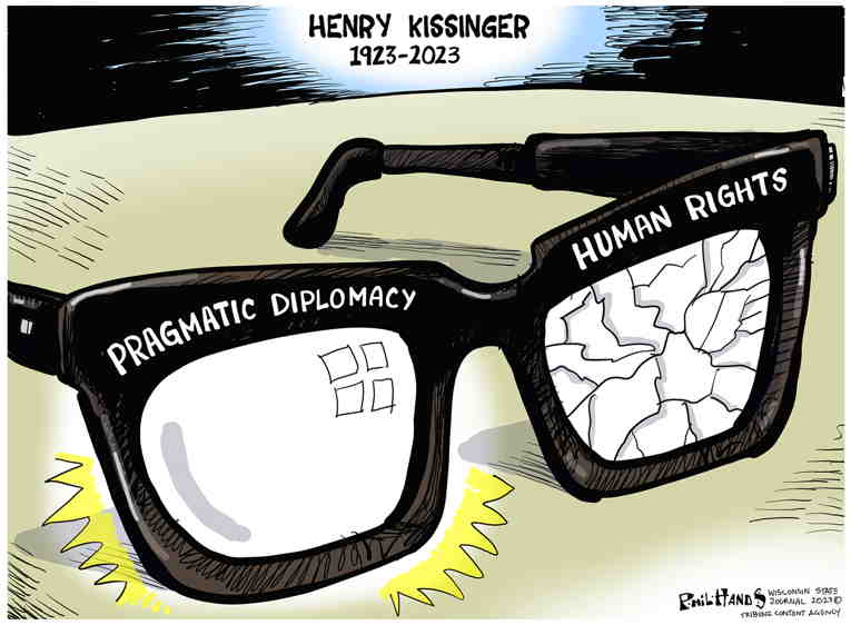 Political/Editorial Cartoon by Phil Hands, Wisconsin State Journal on Henry Kissinger is Dead