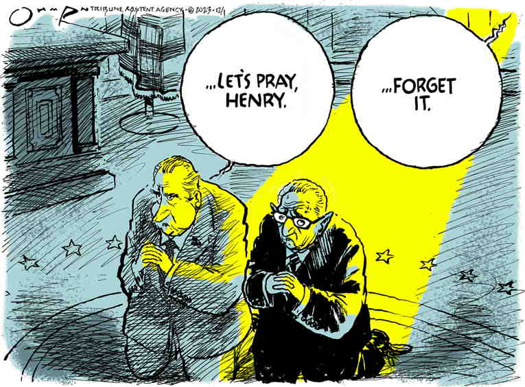 Political/Editorial Cartoon by Jack Ohman, The Oregonian on Henry Kissinger is Dead
