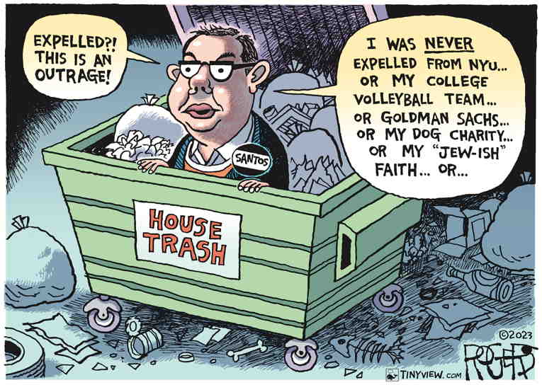 Political/Editorial Cartoon by Rob Rogers on George Santos Expelled