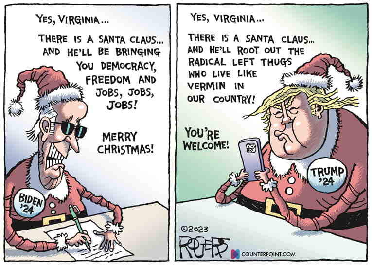 Political/Editorial Cartoon by Rob Rogers on Holiday Season Arrives