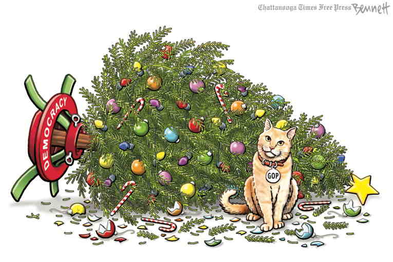 Political/Editorial Cartoon by Clay Bennett, Chattanooga Times Free Press on Holiday Season Arrives