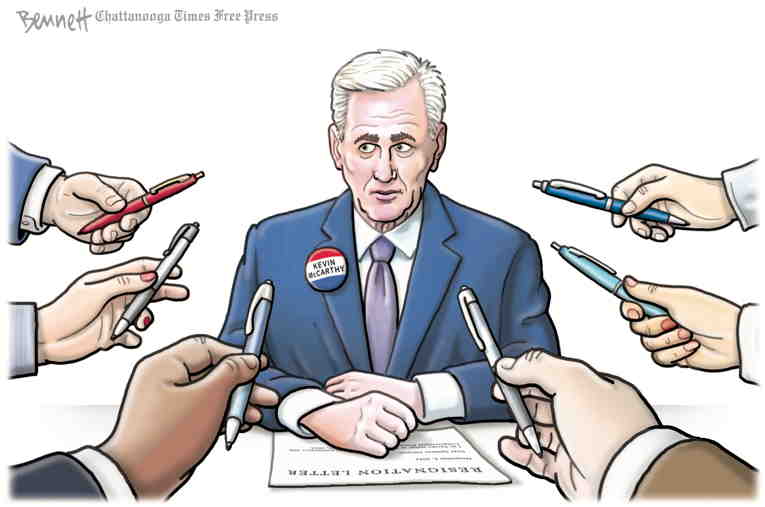 Political/Editorial Cartoon by Clay Bennett, Chattanooga Times Free Press on McCarthy to Step Down