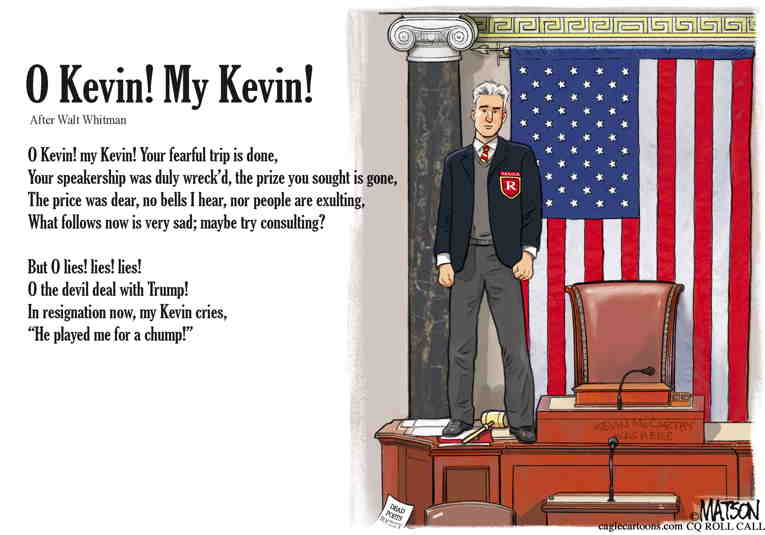 Political/Editorial Cartoon by RJ Matson, Cagle Cartoons on McCarthy to Step Down