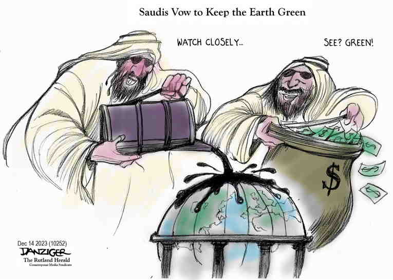 Political/Editorial Cartoon by Jeff Danziger on Oil Consumption Increases