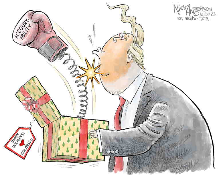 Political/Editorial Cartoon by Nick Anderson, Houston Chronicle on Trump Kicked Off Ballot