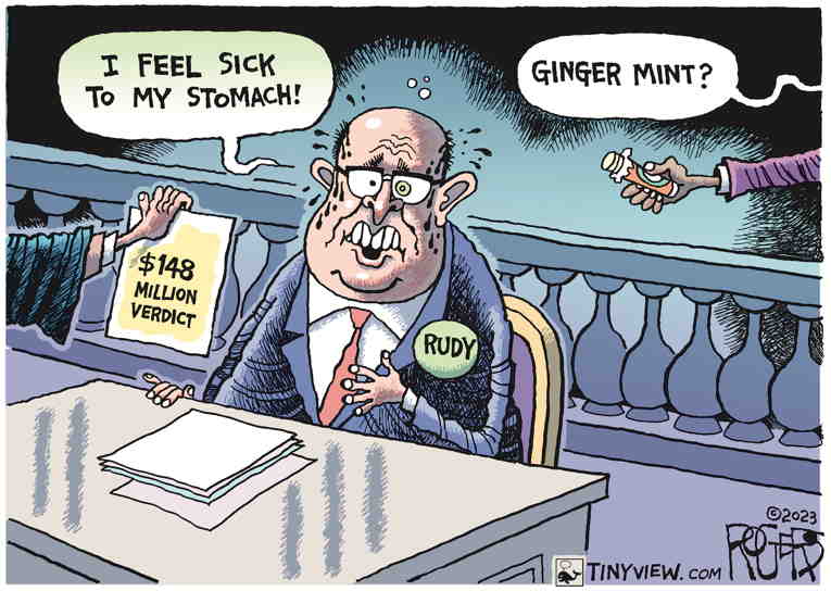 Political/Editorial Cartoon by Rob Rogers on Giuliani Ordered to Pay $148 Million