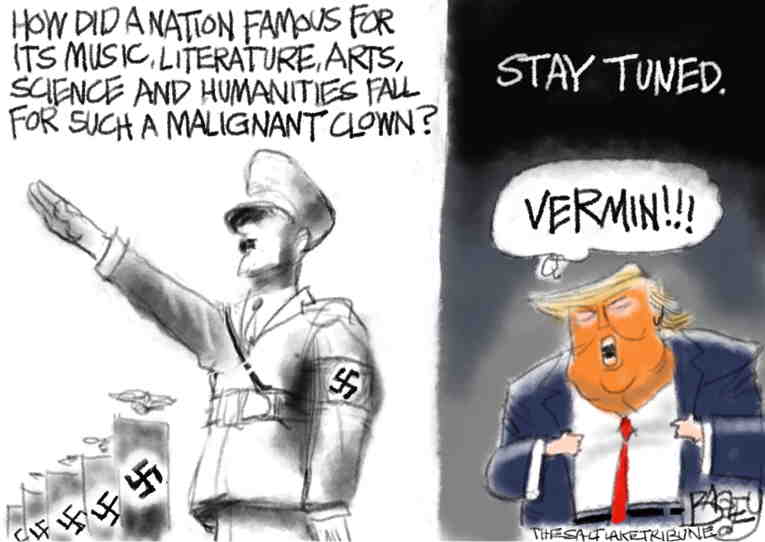 Political/Editorial Cartoon by Pat Bagley, Salt Lake Tribune on Trump Echoes Dictators