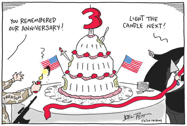 Political/Editorial Cartoon by Joel Pett, Lexington Herald-Leader, CWS/CartoonArts Intl. on U.S. v. Trump Battle Intensifies