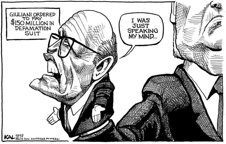 Political/Editorial Cartoon by KAL (Kevin Kallaugher), The Economist, London on U.S. v. Trump Battle Intensifies