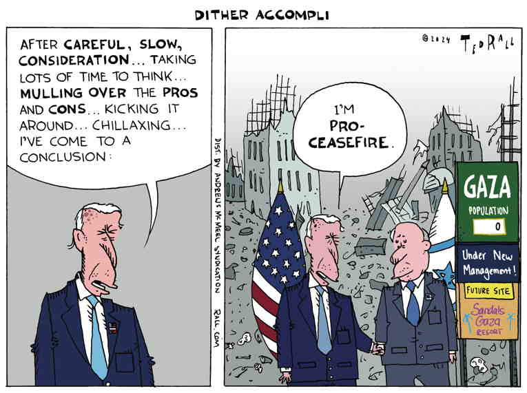 Political/Editorial Cartoon by Ted Rall on Israel’s War on Palestine Continues