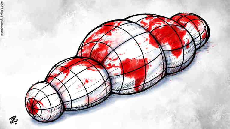 Political/Editorial Cartoon by Emad Hajjaj, Al Ghad, Amman, Jordan on 23,000 Civilians Dead in Gaza 