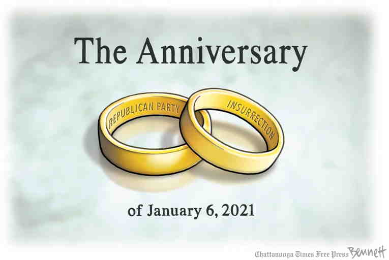 Political/Editorial Cartoon by Clay Bennett, Chattanooga Times Free Press on January 6 Remembered