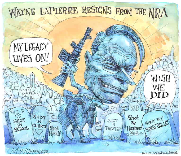 Political/Editorial Cartoon by Matt Wuerker, Politico on LaPierre Resigns From NRA