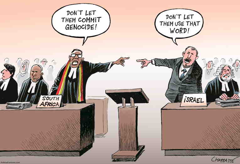 Political/Editorial Cartoon by Patrick Chappatte, International Herald Tribune on 24,000 Dead in Gaza