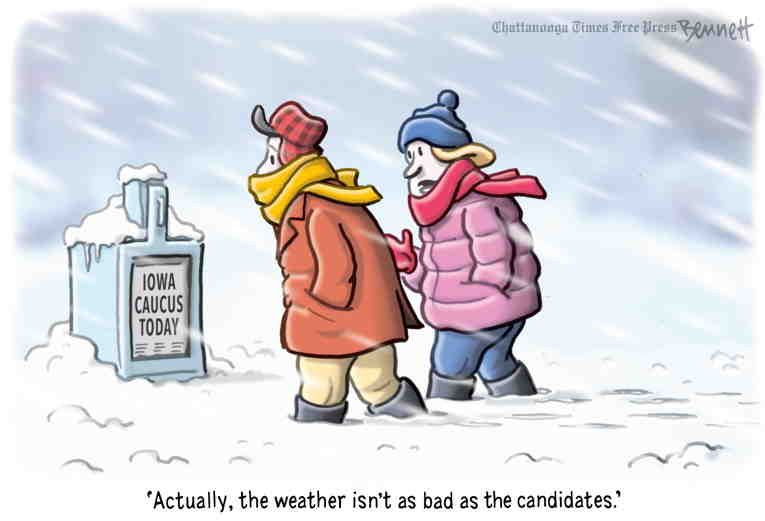 Political/Editorial Cartoon by Clay Bennett, Chattanooga Times Free Press on Blizzard Strikes Iowa