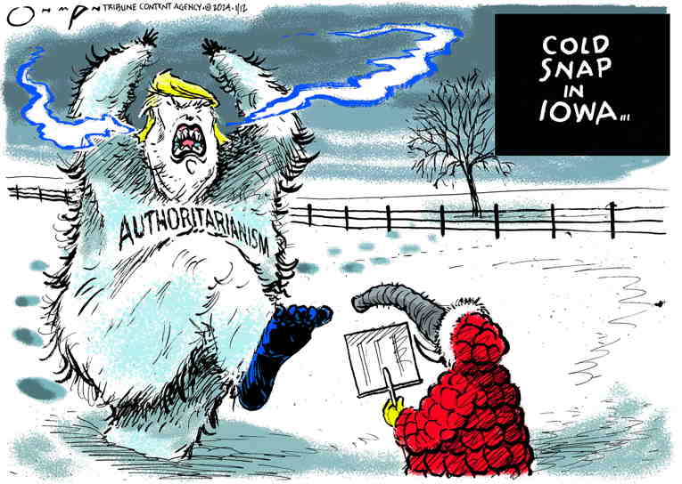 Political/Editorial Cartoon by Jack Ohman, The Oregonian on Blizzard Strikes Iowa