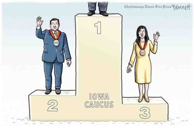 Political/Editorial Cartoon by Clay Bennett, Chattanooga Times Free Press on Blizzard Strikes Iowa