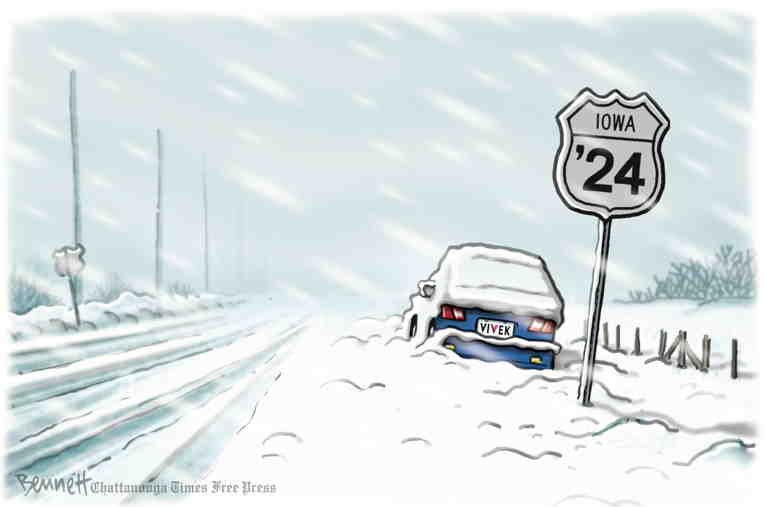 Political/Editorial Cartoon by Clay Bennett, Chattanooga Times Free Press on Blizzard Strikes Iowa