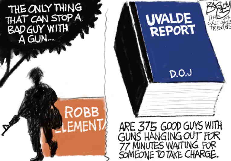 Political/Editorial Cartoon by Pat Bagley, Salt Lake Tribune on Mass Shooting Report Issued