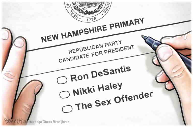 Political/Editorial Cartoon by Clay Bennett, Chattanooga Times Free Press on New Hampshire Votes