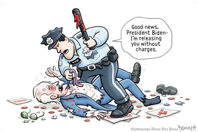 Political/Editorial Cartoon by Clay Bennett, Chattanooga Times Free Press on Biden Won’t Be Charged