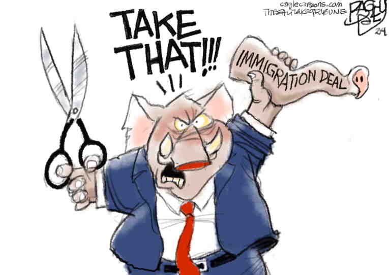 Political/Editorial Cartoon by Pat Bagley, Salt Lake Tribune on Trump Nixes Border Bill