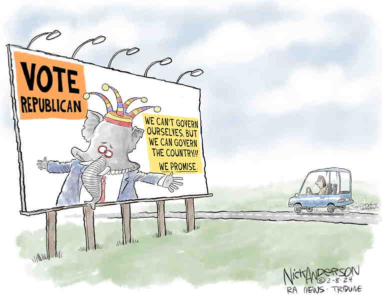 Political/Editorial Cartoon by Nick Anderson, Houston Chronicle on GOP Battles GOP