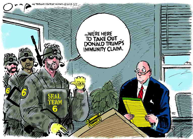 Political/Editorial Cartoon by Jack Ohman, The Oregonian on Trump Denied Total Immunity