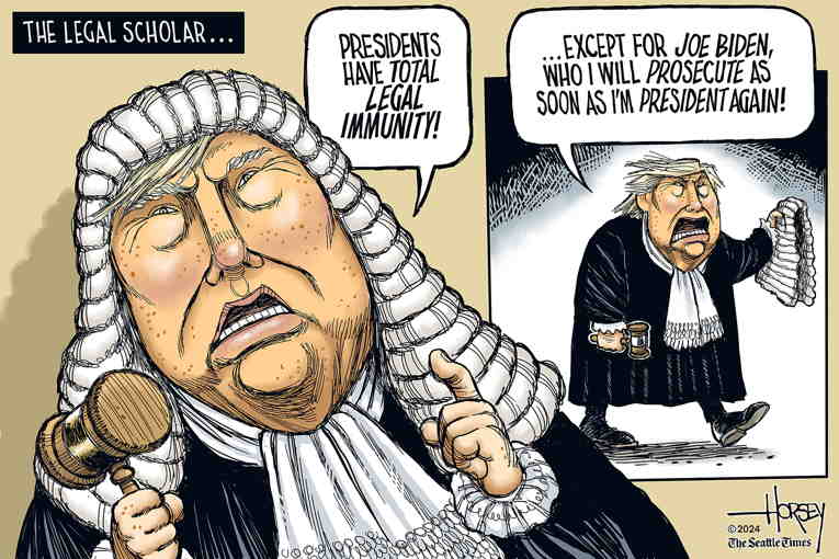 Political/Editorial Cartoon by David Horsey on Trump Denied Total Immunity