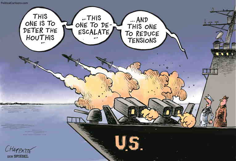 Political/Editorial Cartoon by Patrick Chappatte, International Herald Tribune on Massacre of Palestinians Continues