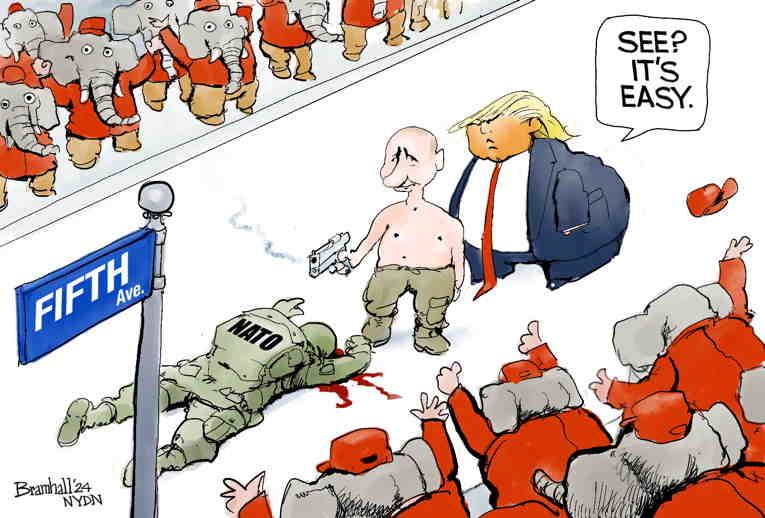 Political/Editorial Cartoon by Bill Bramhall, New York Daily News on Trump, Carlson Hail Putin