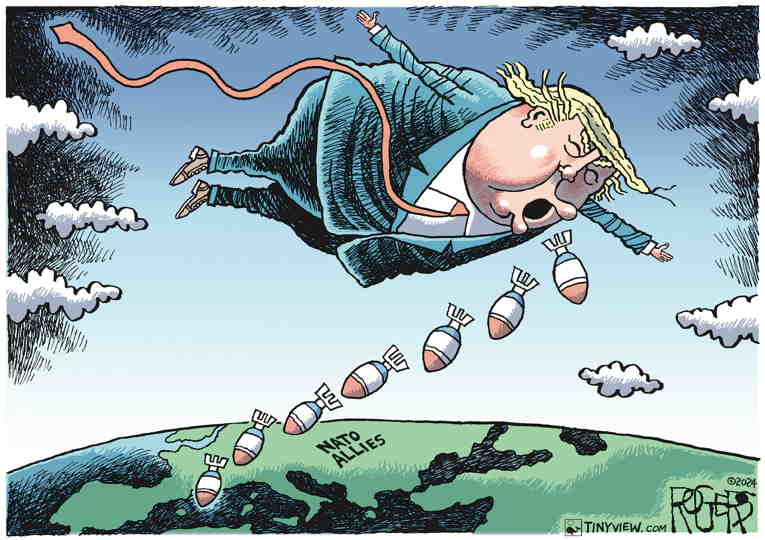 Political/Editorial Cartoon by Rob Rogers on Trump, Carlson Hail Putin