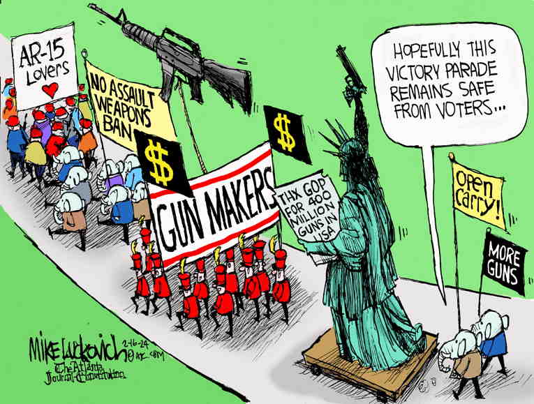 Political/Editorial Cartoon by Mike Luckovich, Atlanta Journal-Constitution on Mass Shooting in Kansas City