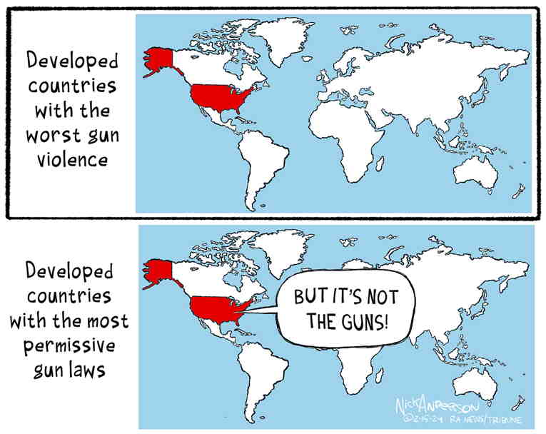 Political/Editorial Cartoon by Nick Anderson, Houston Chronicle on Mass Shooting in Kansas City