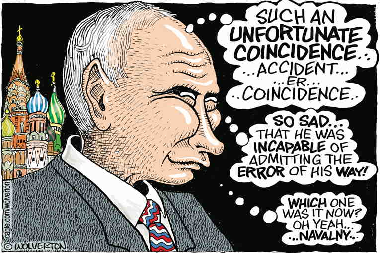 Political/Editorial Cartoon by Monte Wolverton, Cagle Cartoons on Navalny Suffers “Sudden Death”