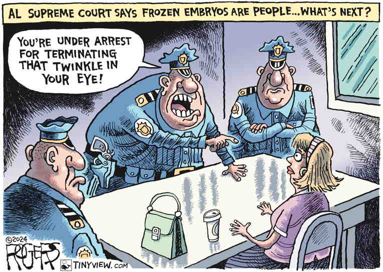 Political/Editorial Cartoon by Rob Rogers on Alabama: Embyros Are People