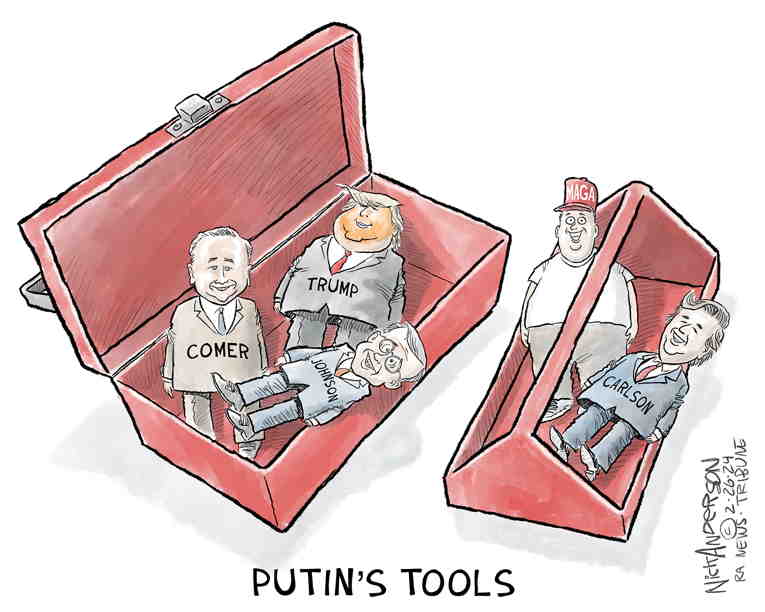 Political/Editorial Cartoon by Nick Anderson, Houston Chronicle on Trump, GOP Praise Putin