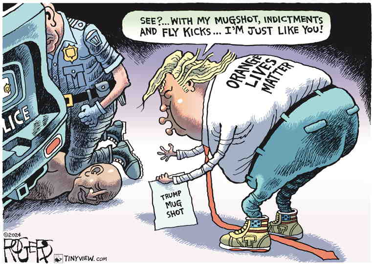 Political/Editorial Cartoon by Rob Rogers on Trump Identifies With Blacks