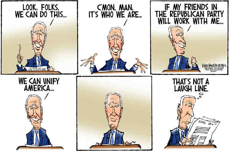 Political/Editorial Cartoon by Walt Handelsman, Newsday on Biden Optimistic